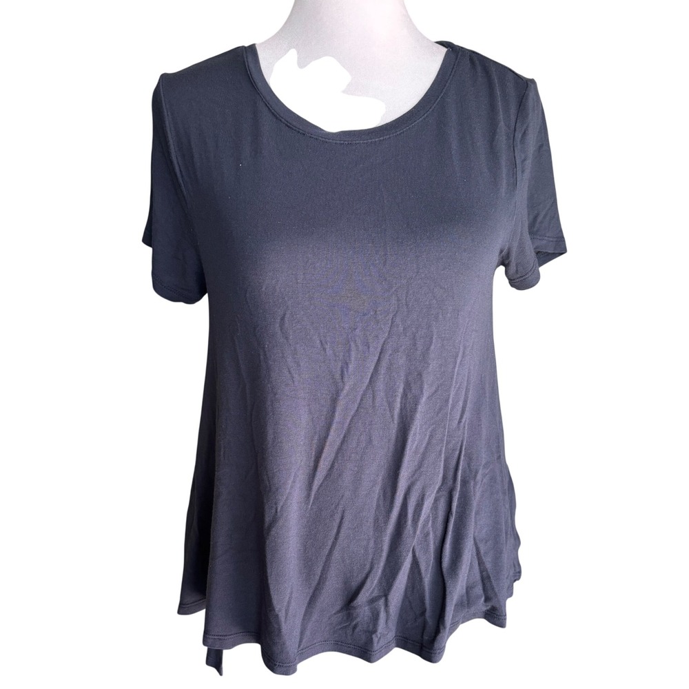 Navy Blue Short Sleeve High Low Top Streetwear Casual Stretchy Office Size M